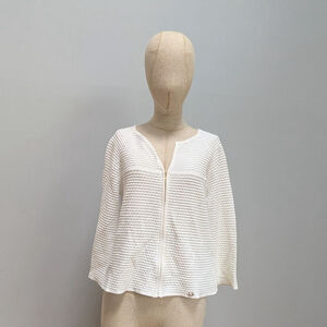 Luisa Spagnoli White Waffle Texture Zipper Cardigan - Medium
